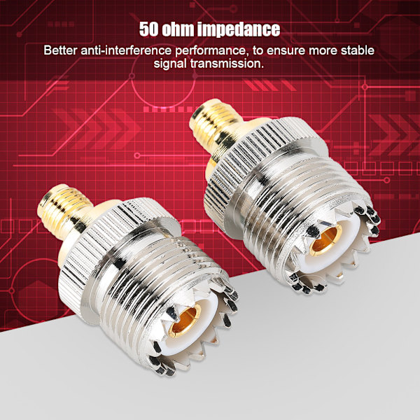 2 stk. SMA hun til UHF hun adapter stik messing 50 ohm stik til antenner