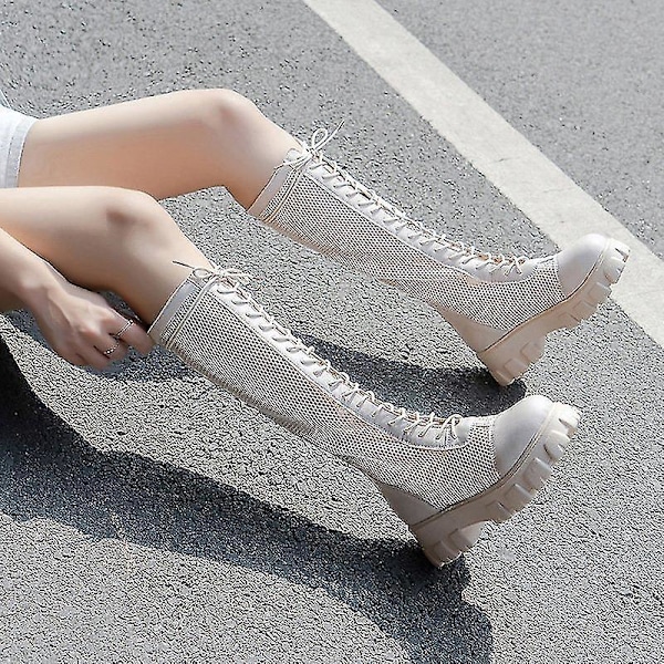 Moderne kvinders sommerstøvler med chunky hæl, platform og mesh-sandaler36 A