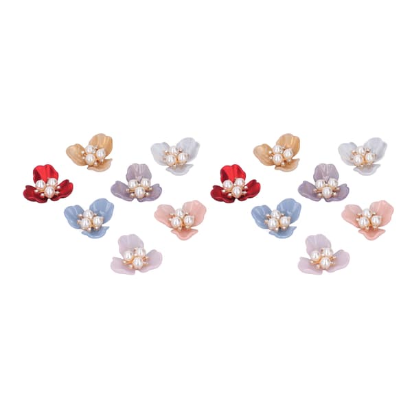 14 stk. perle-rhinestone-knapper DIY utsøkte fuskperleknapper med flat bakside, blomster-rhinestone for klesbrosjer