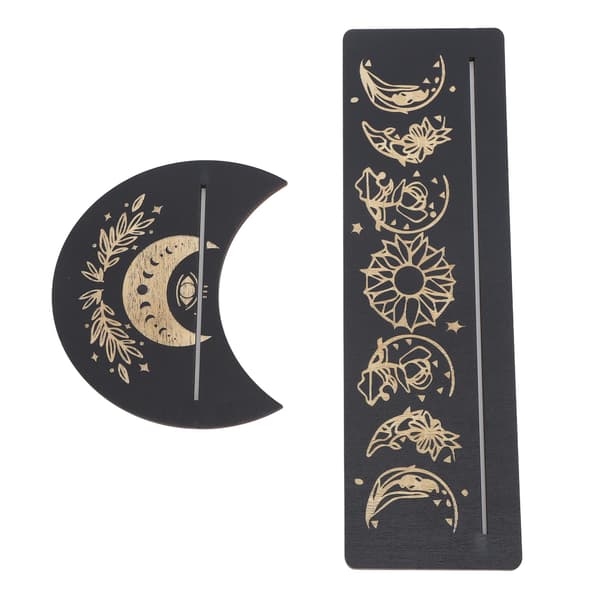 2 Delar Tarotkortställ i Trä Månform och Rektangulär Tarotkort Display Ställ Bas Svart Typ A