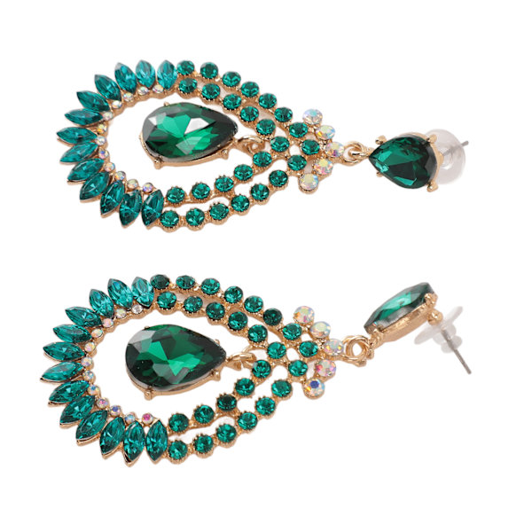 Vanddråbe Rhinestone Vedhæng Øreringe Elegant Legering Funklende Rhinestone Dangle Øreringe til Bryllup Grøn Mellem KC Guld