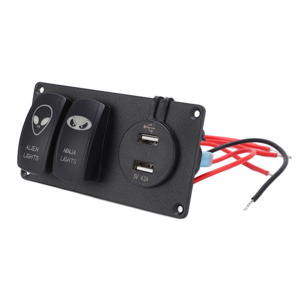 Bil Dual Switch Kombinasjonspanel Bærbart Vippebryterpanel for Bil Båter Bobiler 12/24V