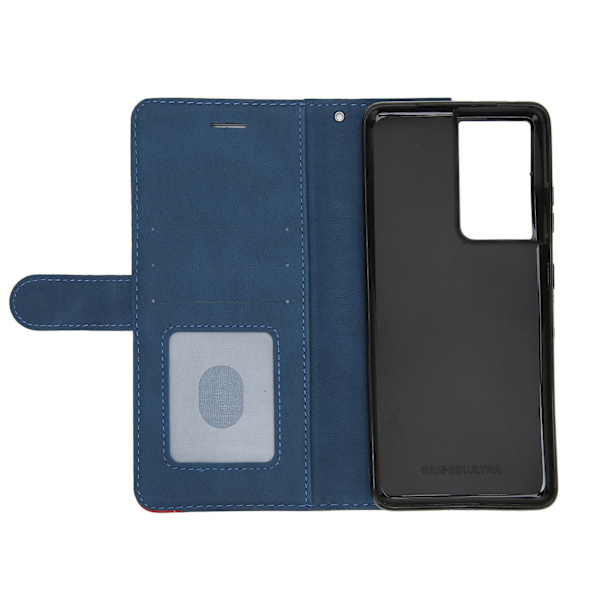 PU-läder Flip Wallet Telefonfodral 2 Färger Spliced Stötsäker Telefon Skyddande Fodral Cover för Samsung S21 Ultra Blå