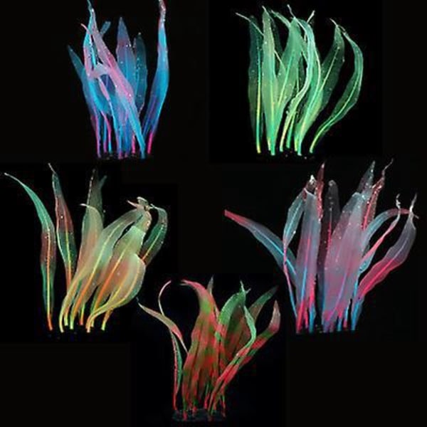 Myk Silikon Selvlysende Kunstig Havgress, Fluorescerende Akvarietare for Akvariedekorasjon, Rosa