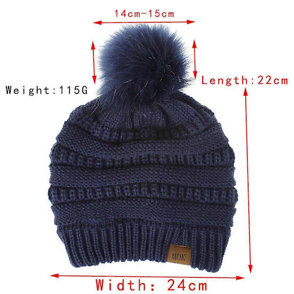 Vinröd - Vintermössa med tofs för damer, fleecefodrad, varm, tjock, slapp, stickad snömössa, chunky baggy skull ski cap