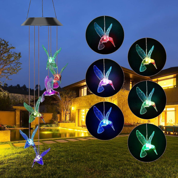 Farveskiftende Blue Bird Solar Wind Chime Lights - Vandtæt LED hængende Solar Garden Light til hjemmet