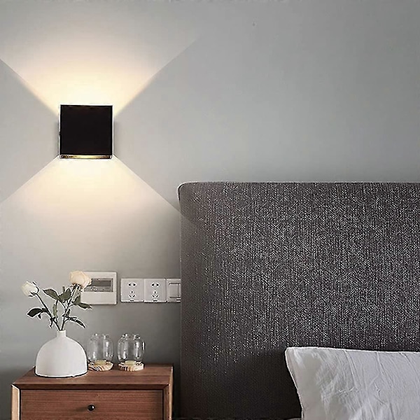 Moderne LED Væglampe i Aluminium Firkantet Væglampe Sort 10 X 5 Cm Vandtæt Egnet Indendørs Eller Udendørs Til Stue Væg Seng