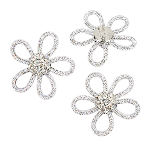 3st Skobrosch Söta färger 6cm Rhineston bred blomform Kläderbrosch för skor Väska BröllopsklänningVit Mesh Vit Rhinestone