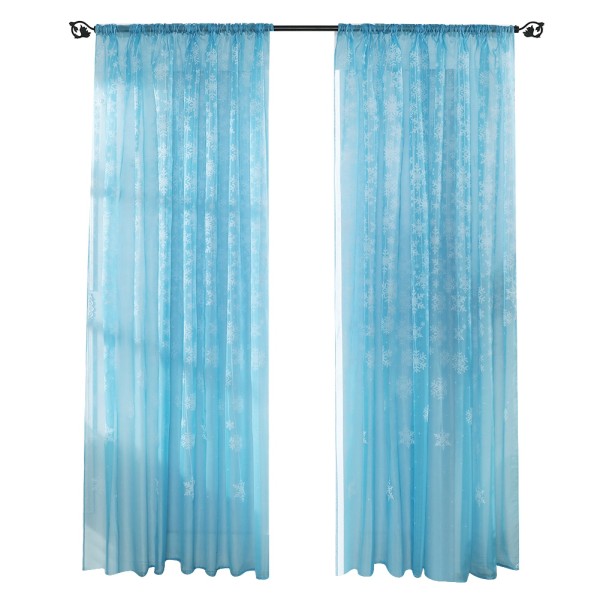 Snöflingamönster Transparent printed fönstergardin Voile skira paneler för sovrum Vardagsrum Himmelblå