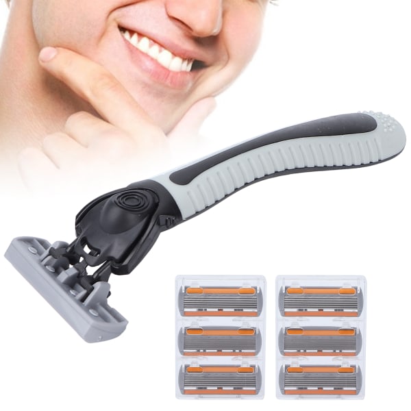 Seksblads barberhøvel i rustfritt stål, bærbar barberhøvel med ABS-håndtak for menn