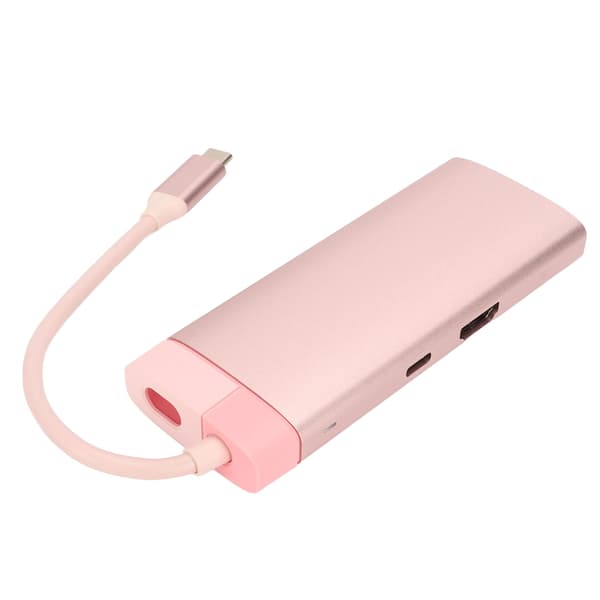 6-i-1 Dockningsstation Typ C till PD 3USB3.0 High Definition Multimedia Interface RJ45 Expansionsdocka Rosa