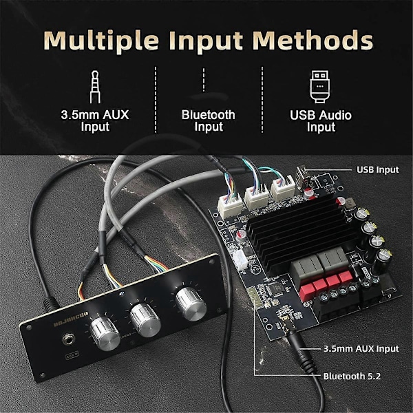 T100HS-W Effektforstærkerkort Bluetooth5.2 TPA3221 Chip 2.0 Kanal