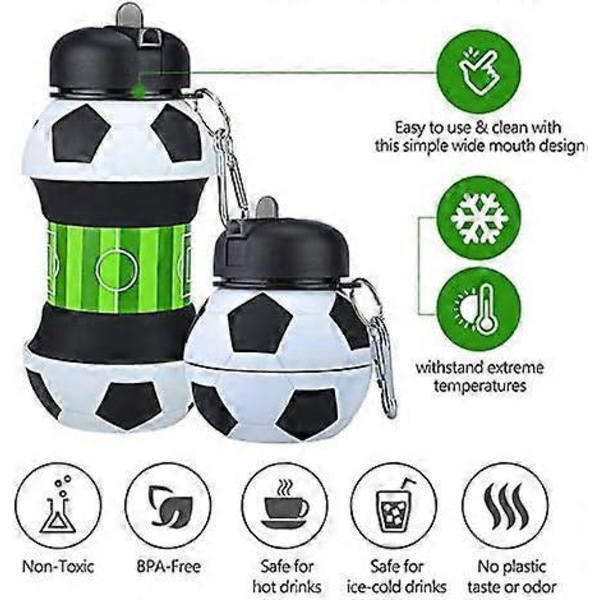 (B)550 ml Sport Silikon Vattenflaska - Dricksflaska för Barn, Flickor och Vuxna Vikbar Kompakt BPA-fri