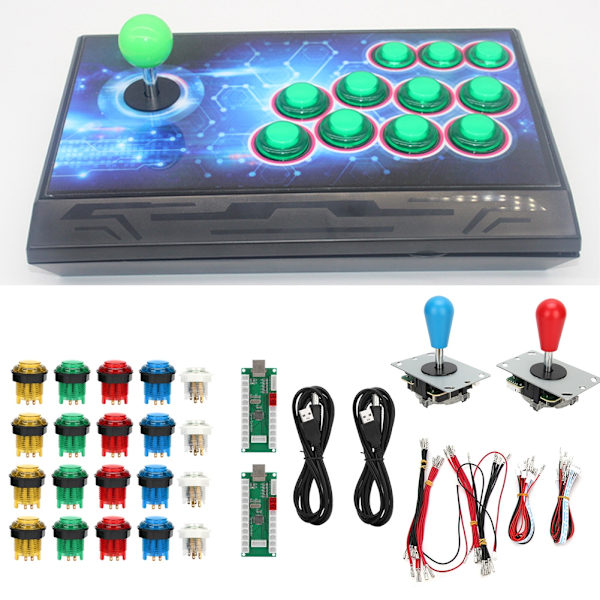 Game Rocker DIY-tillbehör Ljusknapp för Win10 / Win8 / Win7 / Vista / XP / 2000 / 98 (Dubbel DIY Fighting Game Färgglad)
