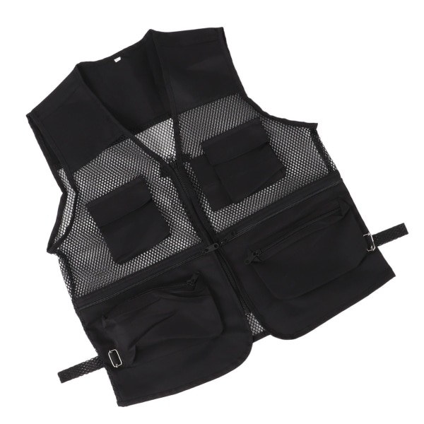 Militärväst Slitstark ventilerande Multi Pocket Mesh fiskeväst för utomhusaktiviteterL Svart