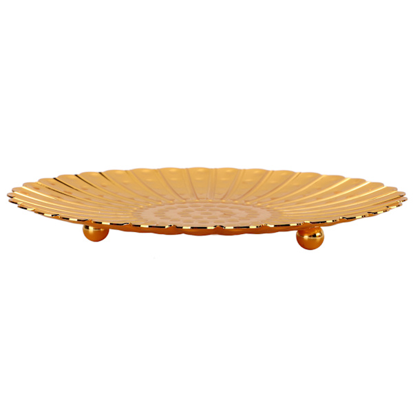 Gyldent frugtfad med chrysanthemum-blonde design, elegant rustfrit slikplade til køkkenborde, skriveborde, lounger, buffeter, barer