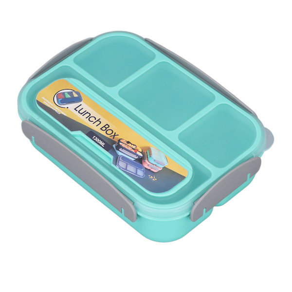 Individuell forseglet matboks for barn, matboks med 4 rom, matboks for skole, 1300 ml, grønn