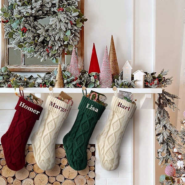 Julestrømper Familie Julestrømper Store Strikkede Julestrømper til Barn 4 stk (Rød, Hvit, Grønn)