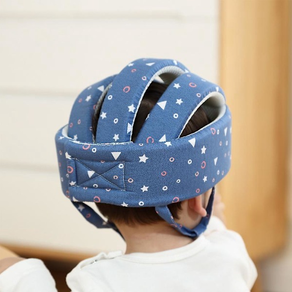 Myk Justerbar Babyhjelm for Læring å Gå - Beskytt Babyens Hode Mens de Kryper og Løper (Stjerne Blå)
