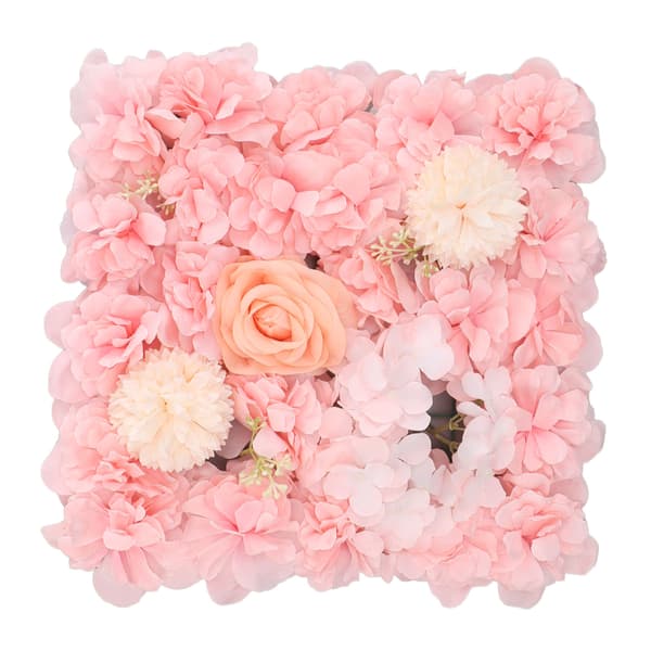 Kunstige Blomstervægspaneler Simulation Silke Rose Blomstervægindretning til Bryllupsfest Scene Baggrund 15x15in Pink