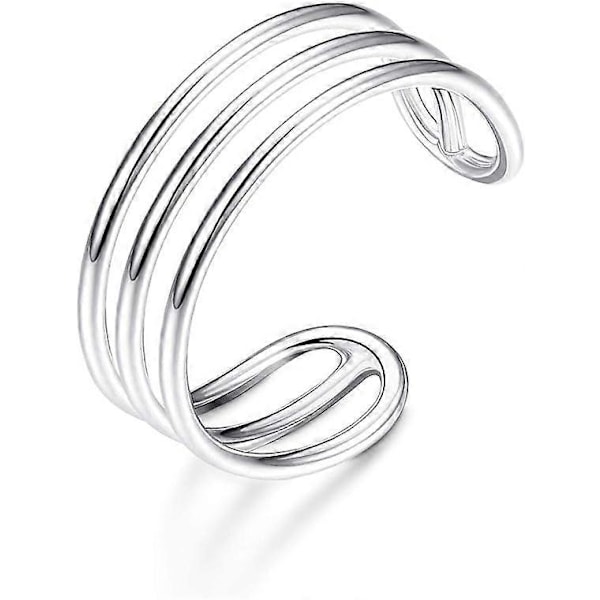 925 Sterling Sølv Horisontale Dobbelt Triple Linjer Åbne Ringe Minimalistisk Simpel Bånd til Kvinder Justerbar Åben Tåring Knoringe
