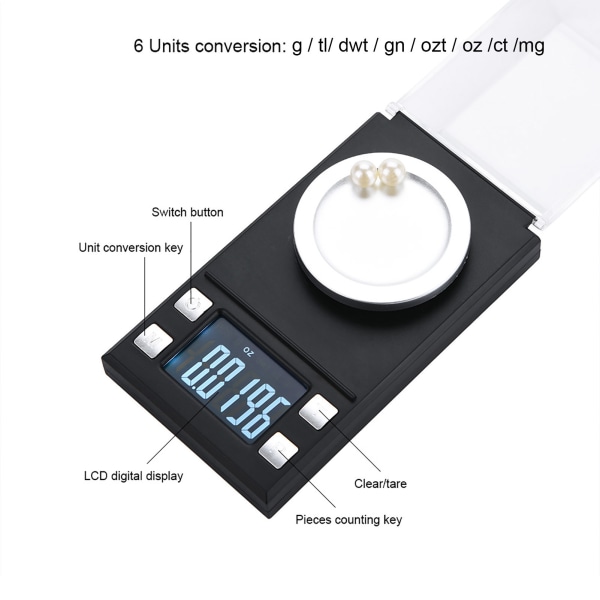 Bærbar LCD digital elektronisk lommevægt Høj præcision 0,001 g smykker guld vejning (10 g)