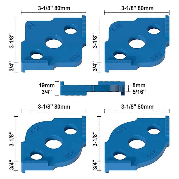 Radius Jig Fräsmallar 4 st, Hörnrådsfräsmallar