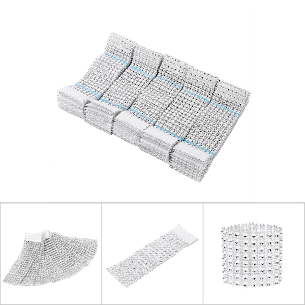 50 stk 8 rader stolserp serviettringer diamant mesh wrap bånd for bryllup julen Sliver