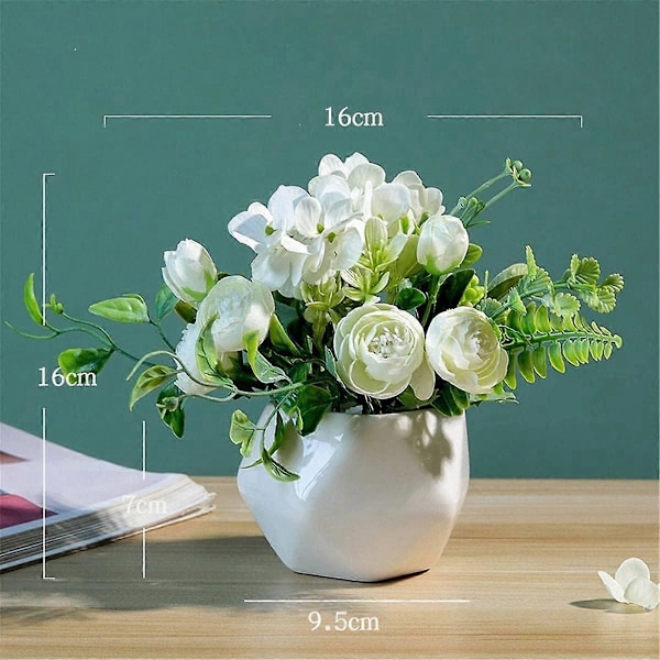 Kunstige blomster med peonblomsterpotte - Kunstige blomster i plast - For hjem, bord