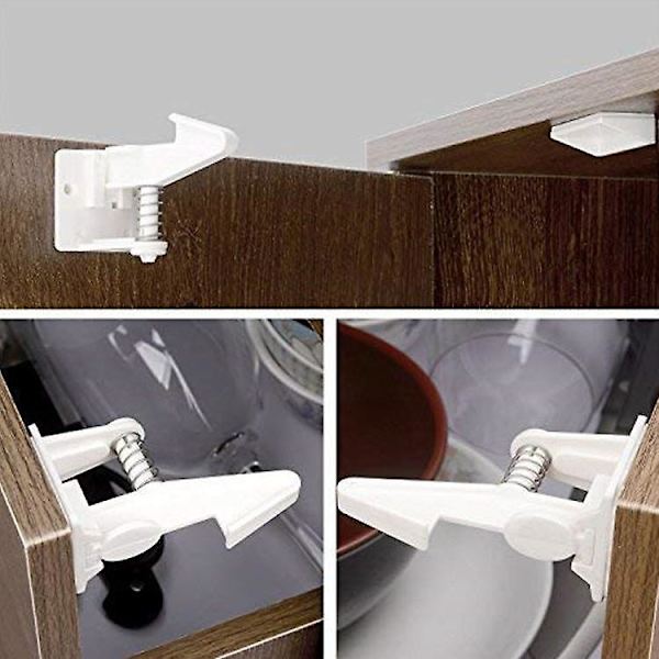 10 Pack Lapsille Näkymätön Turvalukko Kaappeihin ja Vetolaatikoihin - 44x35x70mm