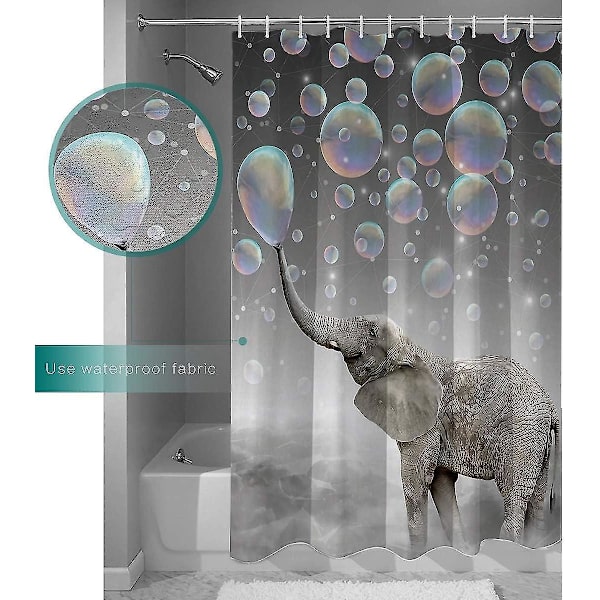 Skimmelsikker elefant-badeforhæng, stof-badeforhæng, 180x200 cm, kan maskinvaskes