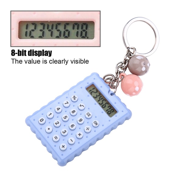 Mini Portable Cute Cookies Style Key Chain Calculator Candy Color Pocket Calculator (blå)