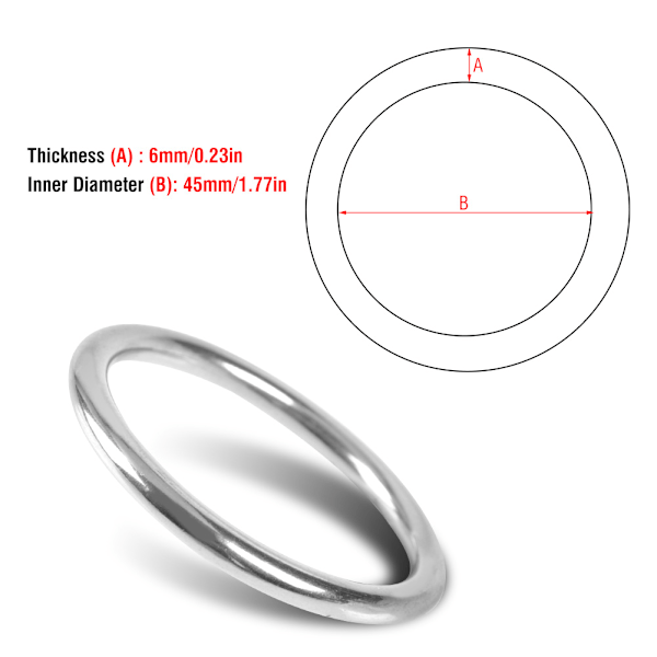 304 rustfrit stål båd marine svejset ring o rund ring poleret cirkel 6*45 mm