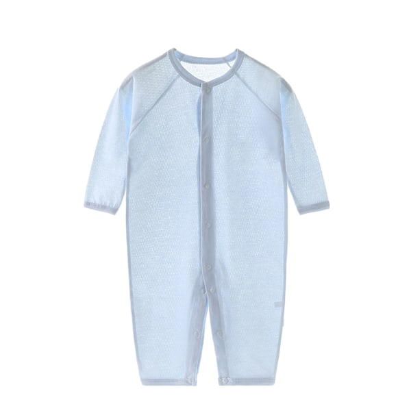 Baby Jumpsuit Tunn Andningsbar Mjuk Bomull Knappstängning Spädbarns Sovkläder för Sommar Ljusblå 73cm