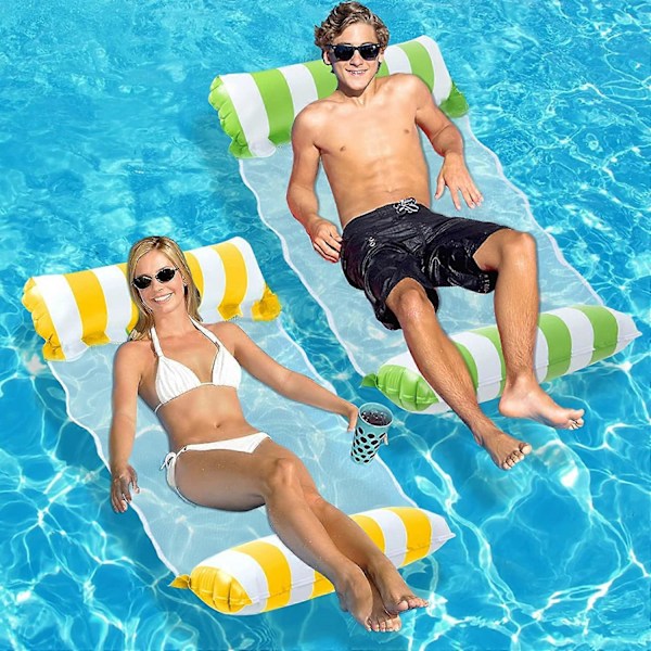 Uppblåsbar Poolmadrass, 2-pack Poolleksaker för Vuxna, Multifunktionell 4-i-1 Flytande Vattenhängmatta, Drivare för Pool, Sjö, Strand, Flod