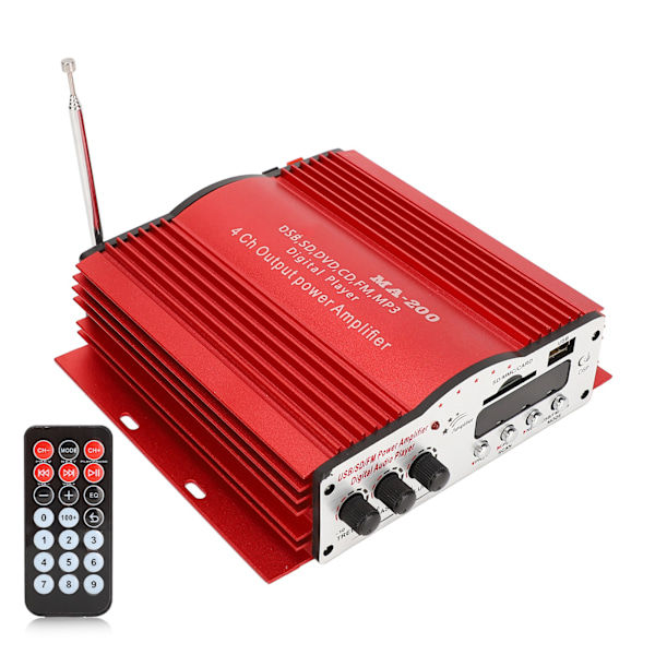 Bilforsterker Digital Audioforsterker 30W 4CH Stereo Effektforsterker Universell for MP3 MP4 DVD VCD FM USB-avspilling