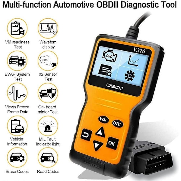 OBD2 Scanner Universal OBD II Scanner Automotive Motor Fejlkodelæser CAN Diagnostisk Scanningsværktøj til OBDII Protokol Biler siden 1996 (Gul)