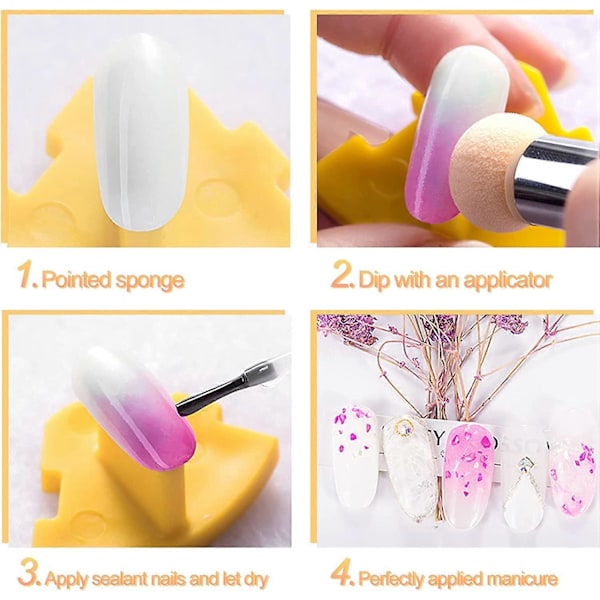 Neglesvampe til Ombre, Svampe Neglekunstbørste, Dobbelthovedet Ombre Neglesvamp med 4 Udskiftningshoveder, til Gradient Negledesign