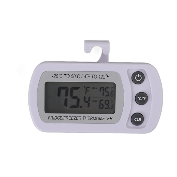 Køleskabs termometer hukommelsesfunktion ABS krop hvid °C °F skiftet lille kompakt digital fryser termometer med krog
