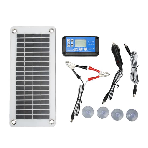 12V 30W Solpanelssats Bärbar Solpanelsmodul med Kontroller Fasta Sugkoppar för Husbil Bil Båt Camping