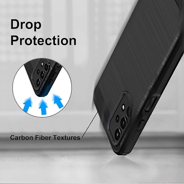 Svart Skal för Samsung Galaxy A13 4G / A13 5G / A04S med 3 Stycken Härdat Glas Skärmskydd, Kolfiber Mjukt TPU Skydd Stötsäker Silikon Pr