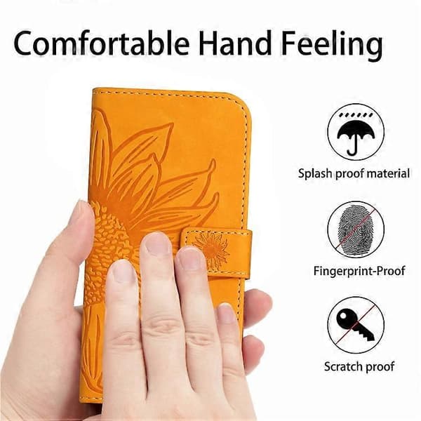 Kompatibel med Samsung Galaxy A17 Etui Solrosmönster Läder Plånboksfodral med Handledsrem Yellow