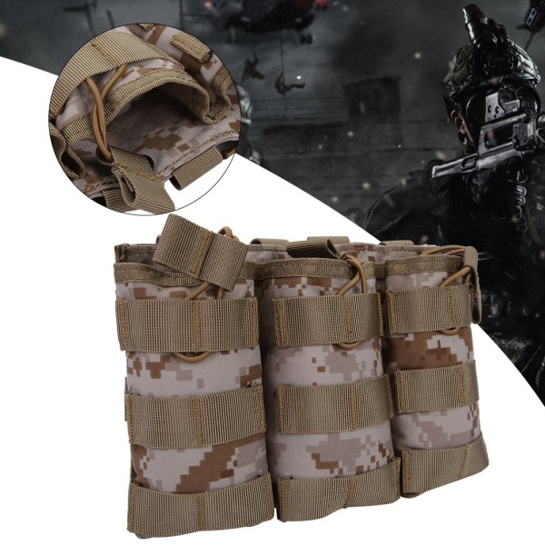 Triple Open Top Magazine Molle Pouch Militärväska för väst utomhustillbehör (DD)