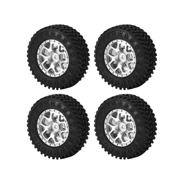 4 st gummiblandade 55 mm däck i mässing motvikt kombinerare aluminiumlegering fälg för Axial SCX24 1/24 RC bil uppgraderingsdelar silver
