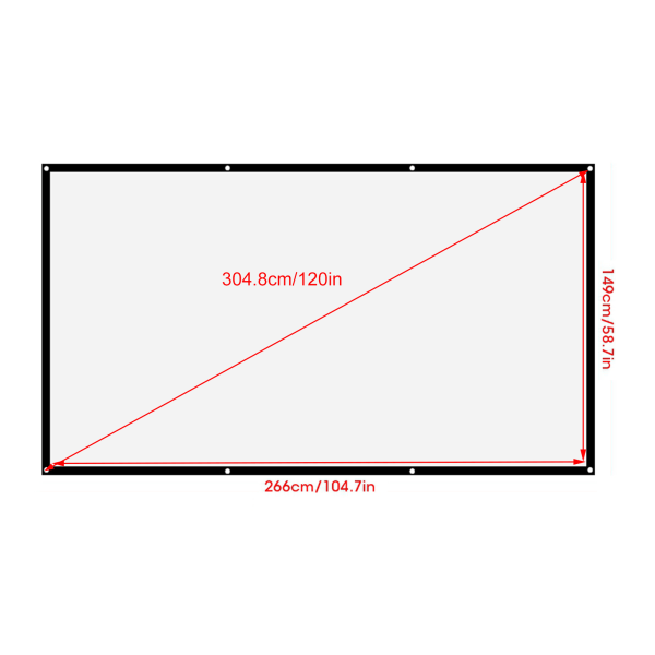 16:9 tyk bærbar, krøllet blød hvid polyester projektorgardinprojektionsskærm (120 tommer)