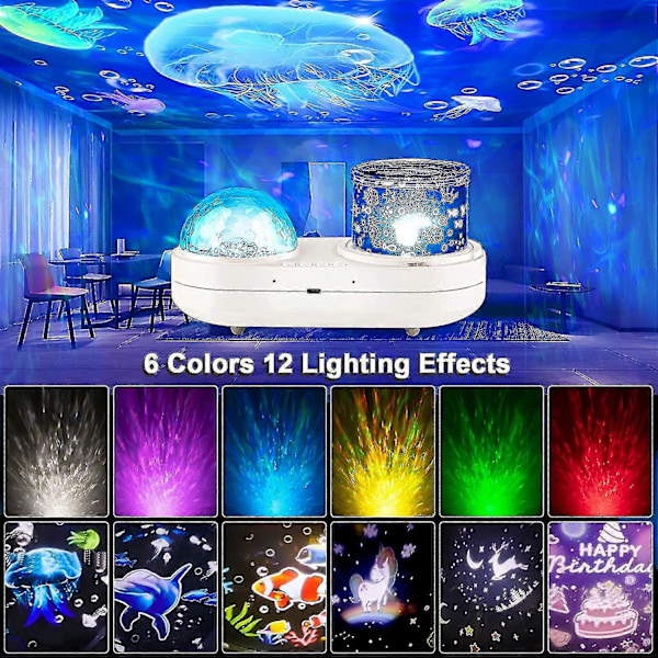 Ocean Light Projektor Til Soveværelse, 360 Graders Roterende Natlampe Projektor 6 Farver Dobbeltlags Stereo Projektionseffekt Galaxy Projektion N Zekai