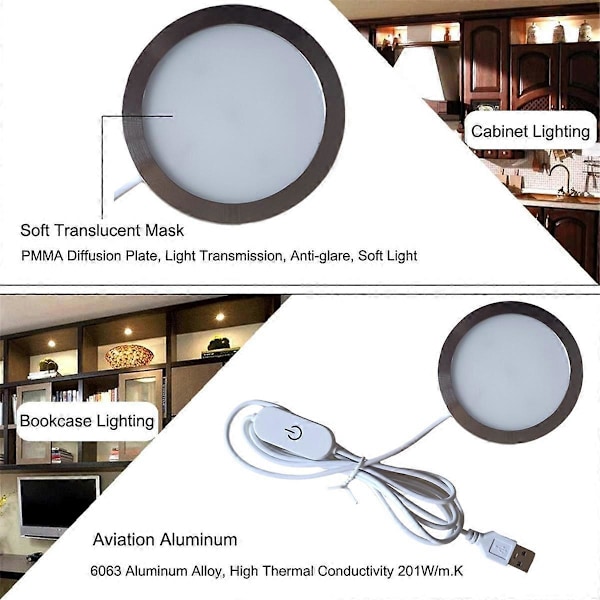 LED Puck-lampa för underskåp, vitrinskåp, hyllbelysning, A