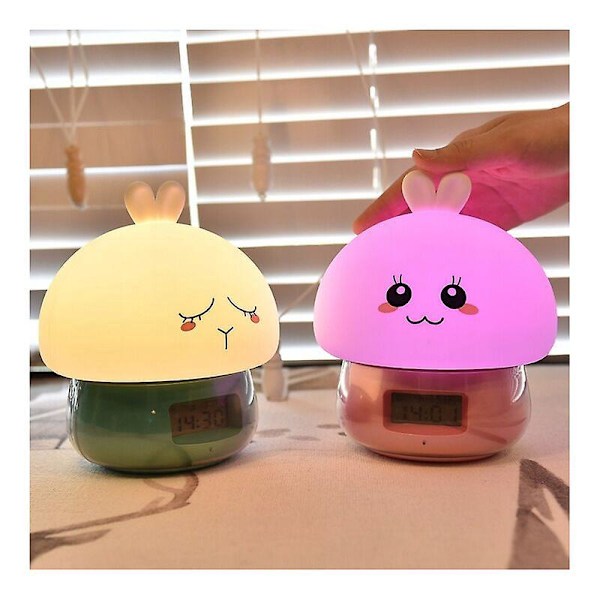 Baby natlampe vækkeur sengelampe USB vækkeur silikone klap lys pink