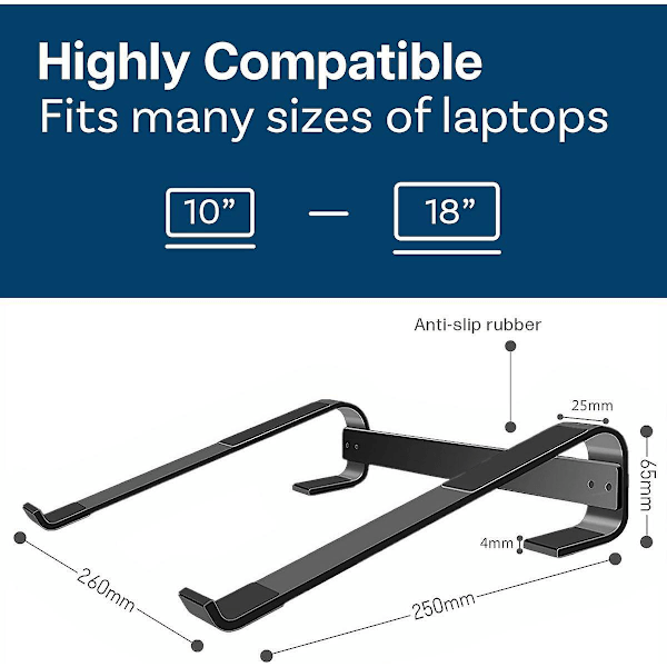 Laptop Stand - 10 til 18 tommer Laptop Stand - Universal Ventileret Laptop Stand Kompatibel med MacBook, Notebook, ASUS, Acer, etc - Sort Aluminium