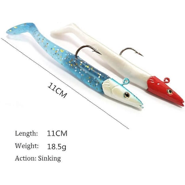 10 stk. myke fiskesluker jigg hode med T-hale myke fiskebaiter 11 cm 18,5 g